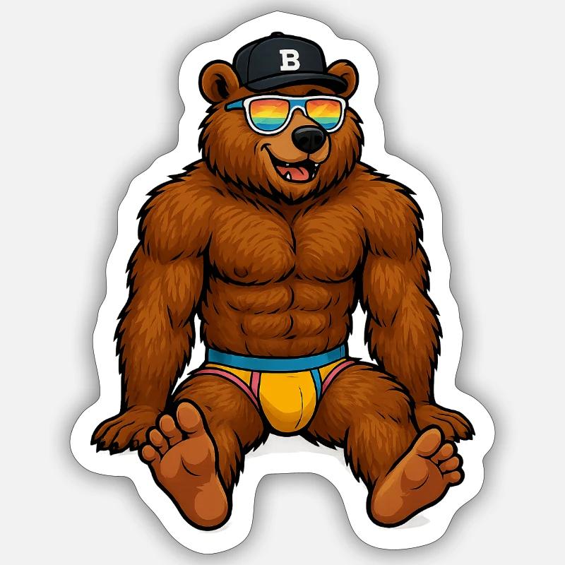 Beach Break Bear – Relax & Flex Sticker Größe S (10 x 10 cm)
