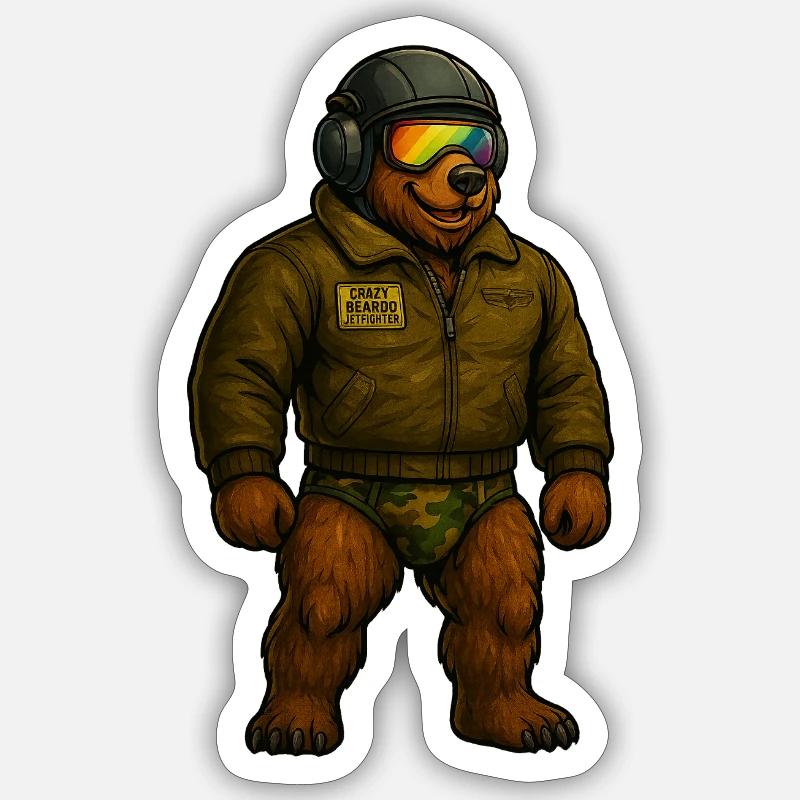 CrazyBearbo – Édition Jetfighter - Sticker taille S (10 x 10 cm) - blanc mat