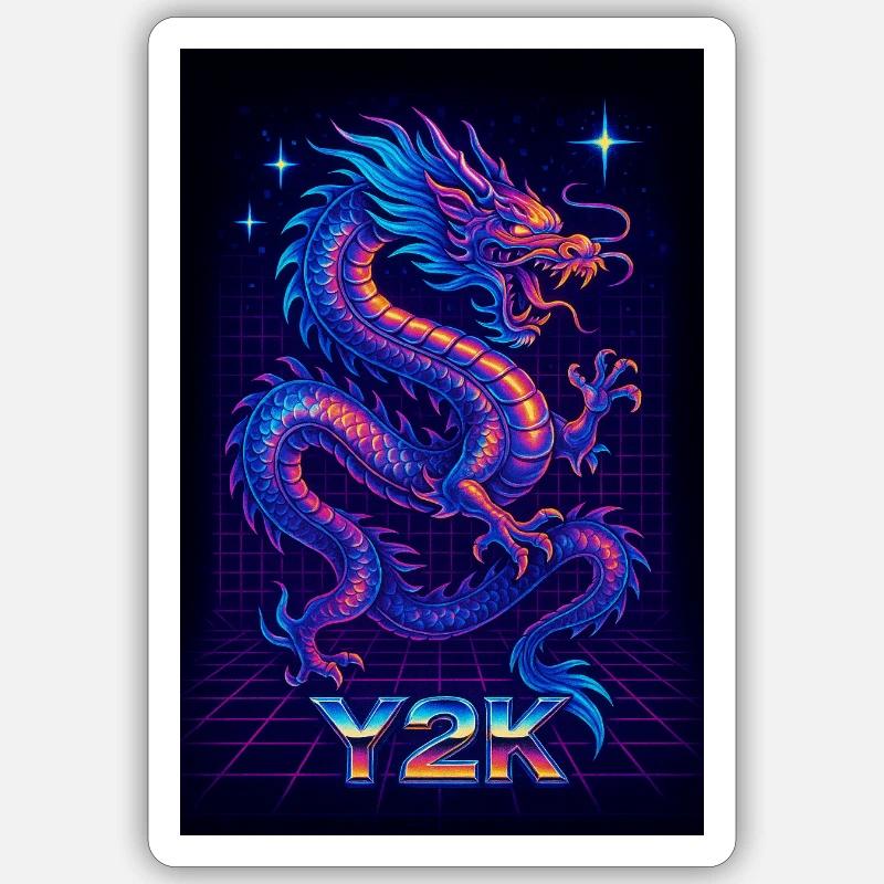 image dragon y2k - Sticker taille S (10 x 10 cm) - blanc mat