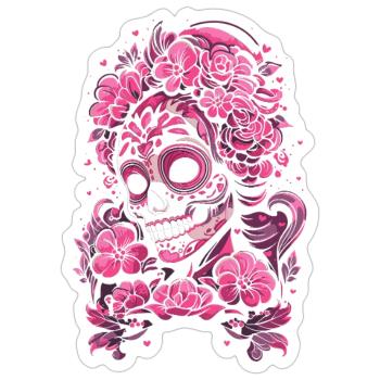 Crâne Muertos Mexicain Jour des Morts Rose - Sticker taille S (10 x 10 cm) - blanc mat - Devant