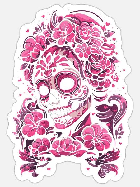 Totenkopf mexikanisch muertos tag der toten pink - Sticker Größe S (10 x 10 cm) - Mattweiß