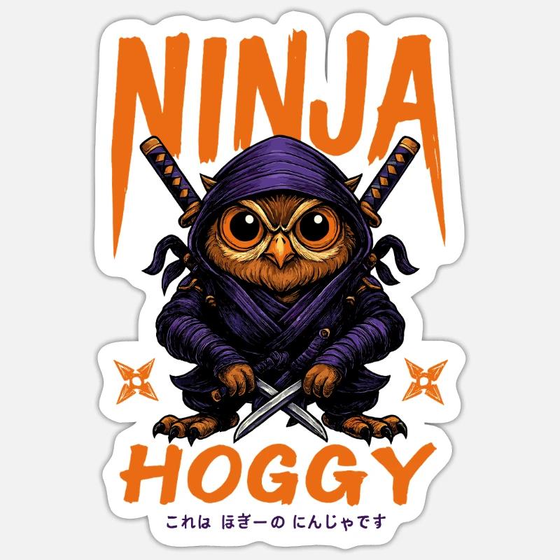 Ninja Eulen Hoggy - Sticker Größe S (10 x 10 cm) - Mattweiß
