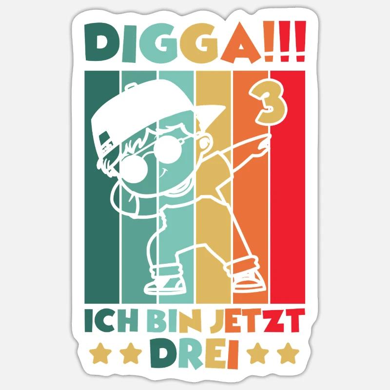 Digga Ich Bin 3 Jahre 3 Geburtstag Dabbing Junge - Sticker Größe S (10 x 10 cm) - Mattweiß