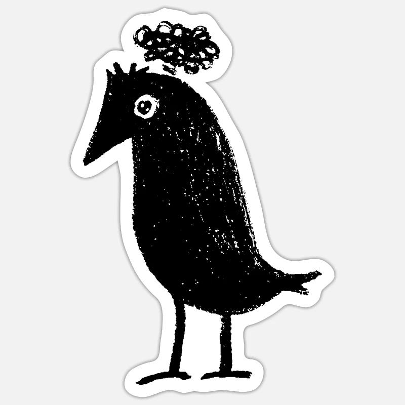 Nachdenklicher Rabe Overthinker Gedanken ADHS Goth - Sticker Größe S (10 x 10 cm) - Mattweiß
