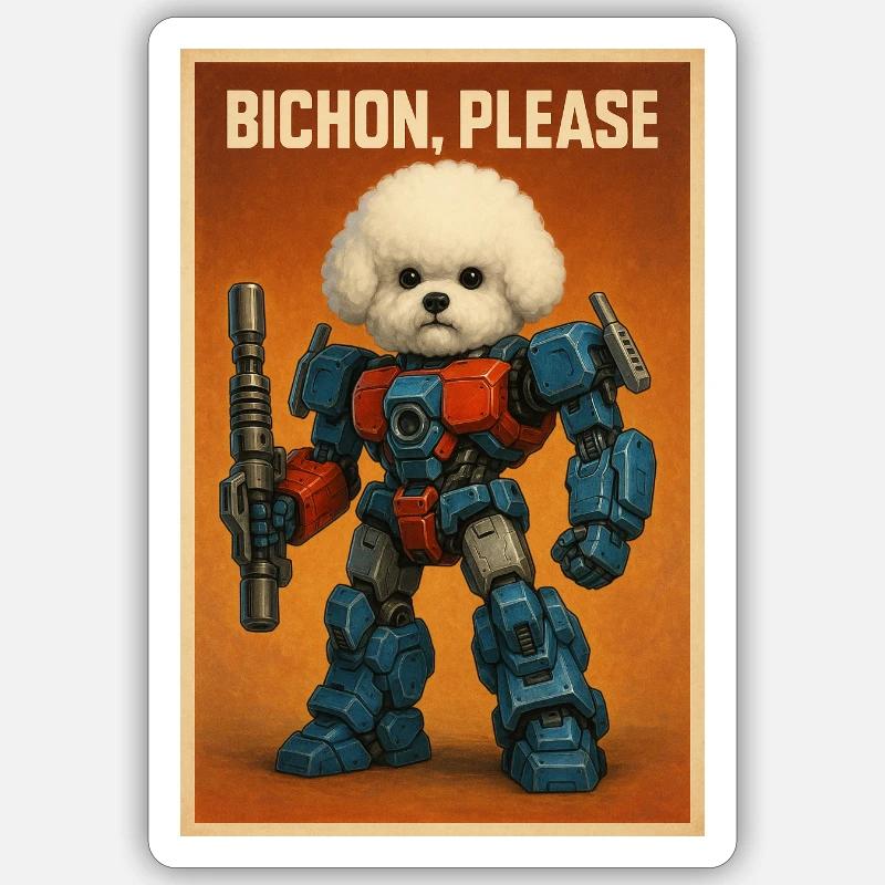 Bichon Please Funny Bichon Frise Robot Android Sticker size S (10 x 10 cm)