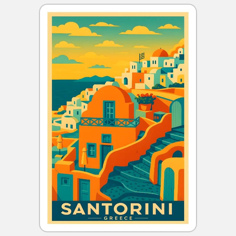 Santorin Grèce – Architecture insulaire - Sticker taille S (10 x 10 cm) - blanc mat