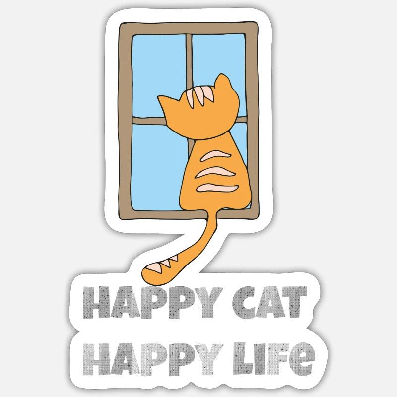 Chat heureux, vie heureuse - Sticker taille S (10 x 10 cm) - blanc mat