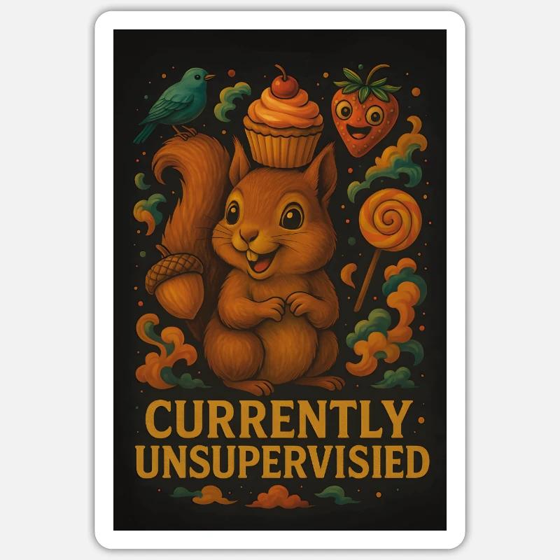 Currently Unsupervised – Lustiges Eichhörnchen Sticker Größe S (10 x 10 cm)