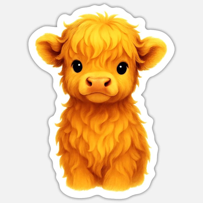 Mignon veau doré dessin animé - Sticker taille S (10 x 10 cm) - blanc mat