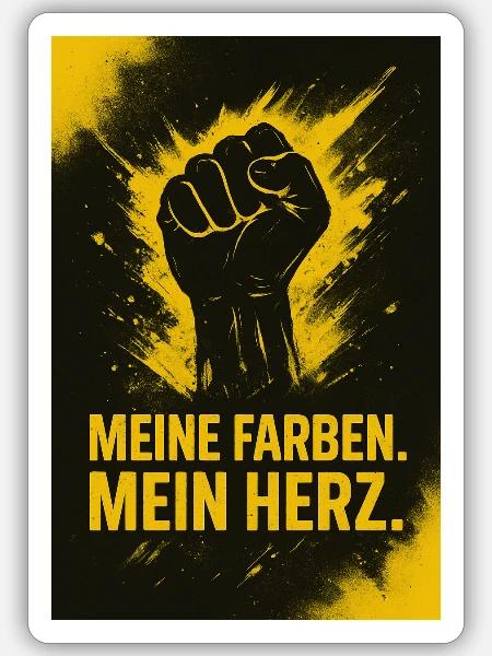 Meine Farben. Mein Herz. – Schwarz-Gelbe Leidensch - Sticker Größe S (10 x 10 cm) - Mattweiß