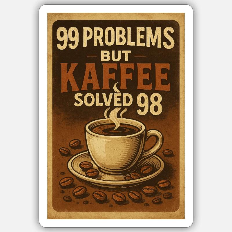 99 Problems – but Kaffee solved 98 - Sticker Größe S (10 x 10 cm) - Mattweiß