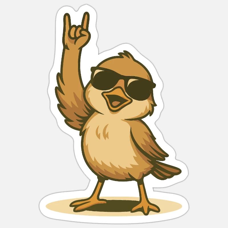 Rockender Spatz mit Sonnenbrille - Sticker Größe S (10 x 10 cm) - Mattweiß