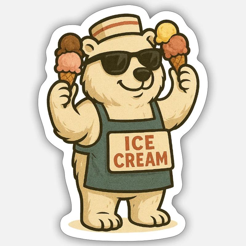 Eisbär verkauft Eis - Sticker Größe S (10 x 10 cm) - Mattweiß