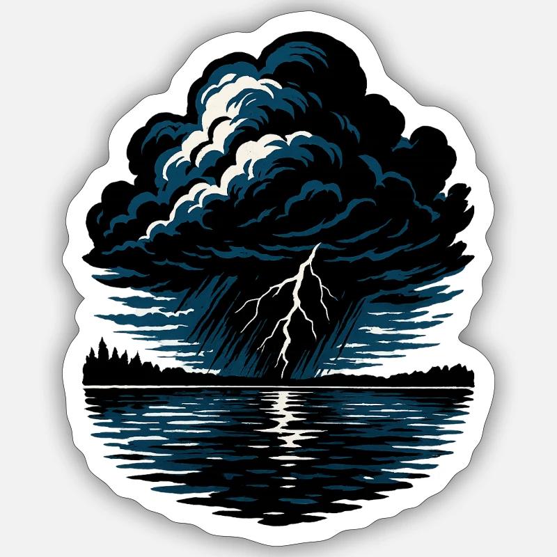 Sturm über den See - Sticker Größe S (10 x 10 cm) - Mattweiß