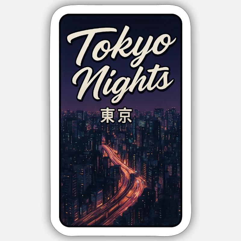 Nuits de Tokyo - Sticker taille S (10 x 10 cm) - blanc mat