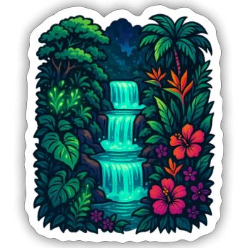 Tropischer Wasserfall - Sticker Größe S (10 x 10 cm) - Mattweiß - Vorne