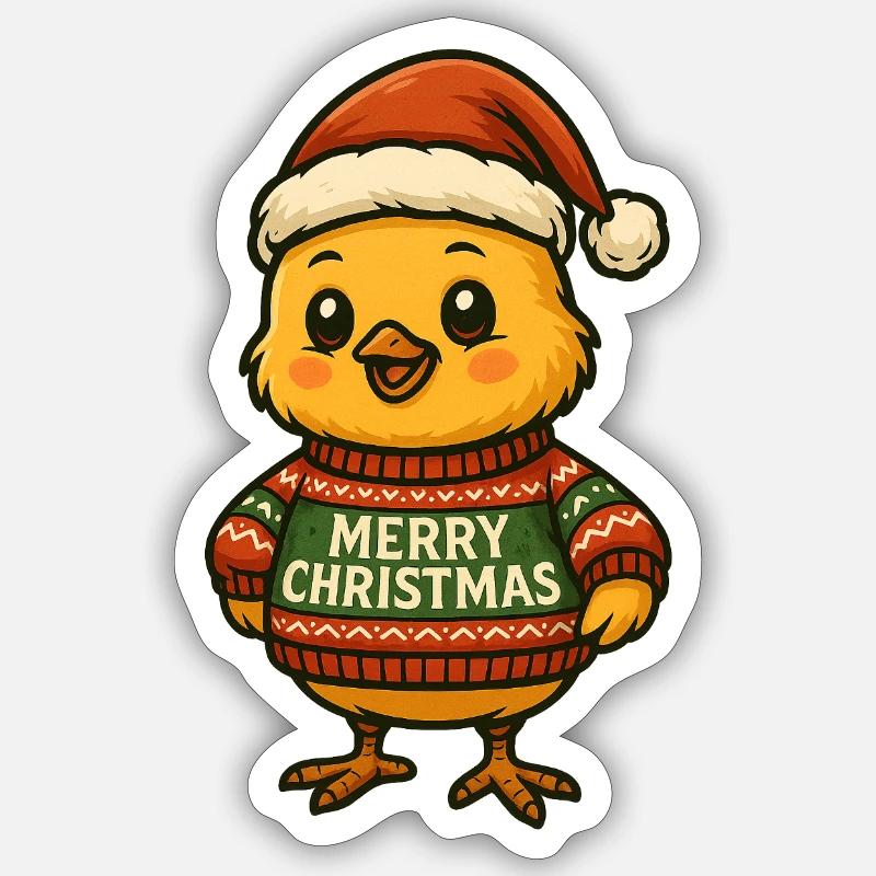 Noël poussin - Sticker taille S (10 x 10 cm) - blanc mat