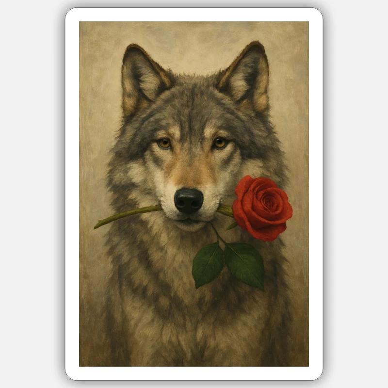 Wolf mit Blume - Sticker Größe S (10 x 10 cm) - Mattweiß