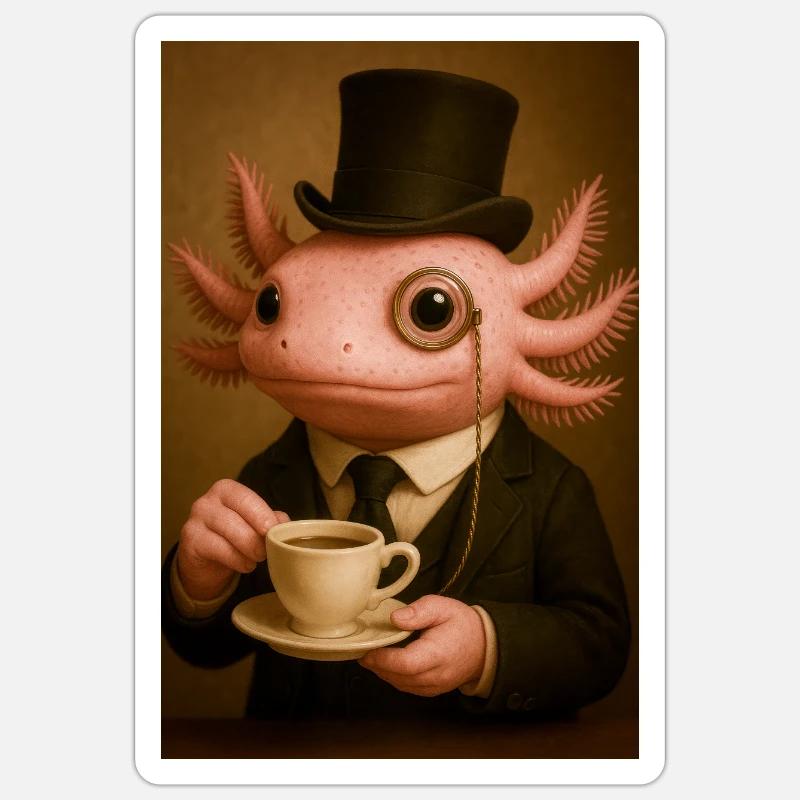 Dapper Axolotl with Coffee Sticker size S (10 x 10 cm)