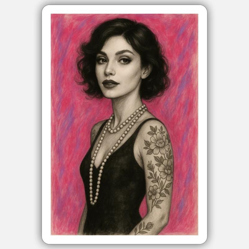 Frau Halskette Perlen Rosa Elegant Omikly Pop Art - Sticker Größe S (10 x 10 cm) - Mattweiß