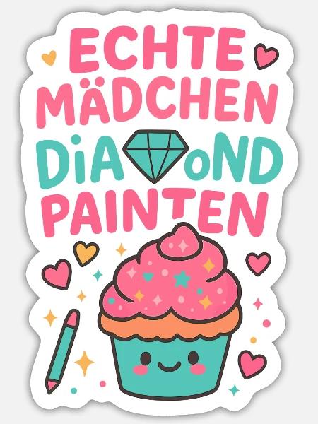 Echte Mädchen Diamond painten - Sticker Größe S (10 x 10 cm) - Mattweiß