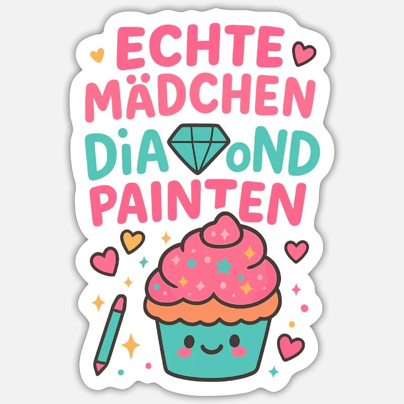 Echte Mädchen Diamond painten - Sticker Größe S (10 x 10 cm) - Mattweiß