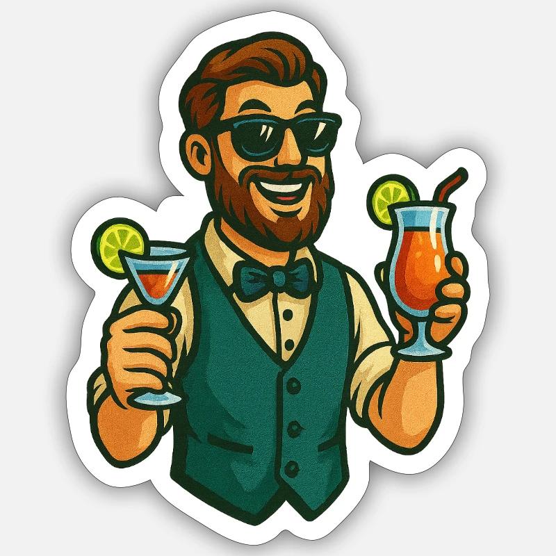 Bartender serving cocktails - Sticker size S (10 x 10 cm) - white matte