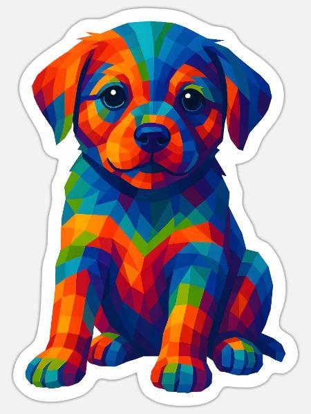 WPAP Polygon Stil Tiere - Hundewelpen Porträt - Sticker Größe S (10 x 10 cm) - Mattweiß