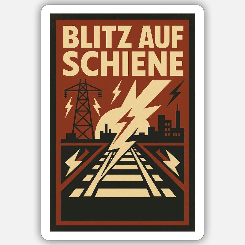 Blitz Schiene Eisenbahn - Sticker Größe S (10 x 10 cm) - Mattweiß