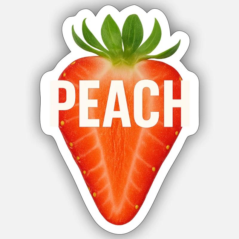 Fraise nommée « PEACH » - Sticker taille S (10 x 10 cm) - blanc mat