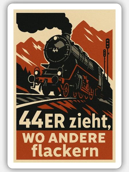 Eisenbahn 44er zieht wo andere flackern Güterzug - Sticker Größe S (10 x 10 cm) - Mattweiß