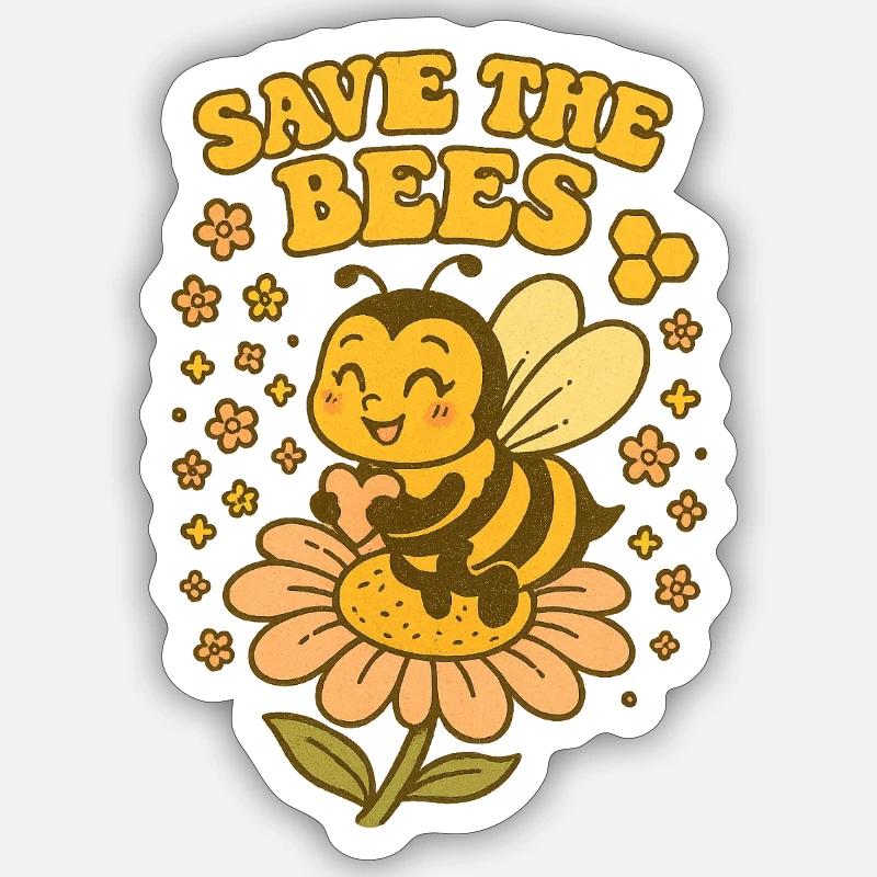 Save the Bees – Retro Comic Style Sticker Größe S (10 x 10 cm)