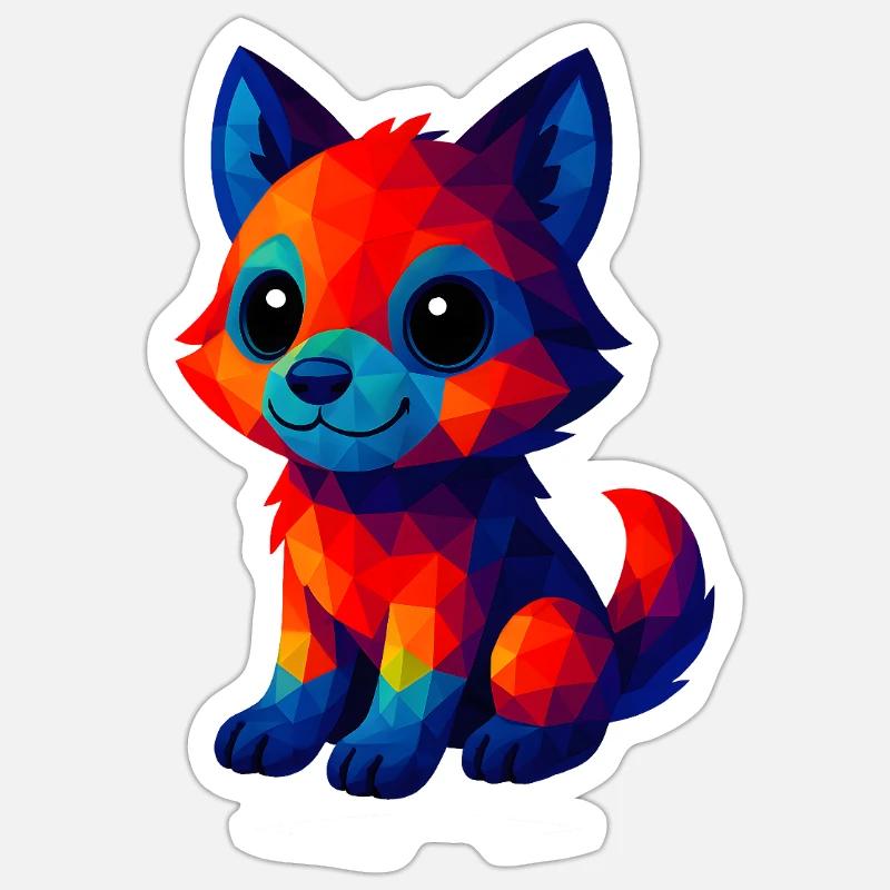 WPAP Polygon Kawaii Style Bébé Loup - Sticker taille S (10 x 10 cm) - blanc mat