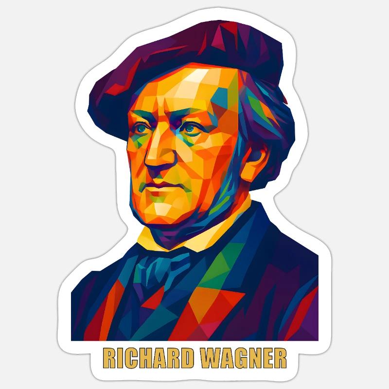 WPAP Polygon Portrait Richard Wagner Composer - Sticker size S (10 x 10 cm) - white matte