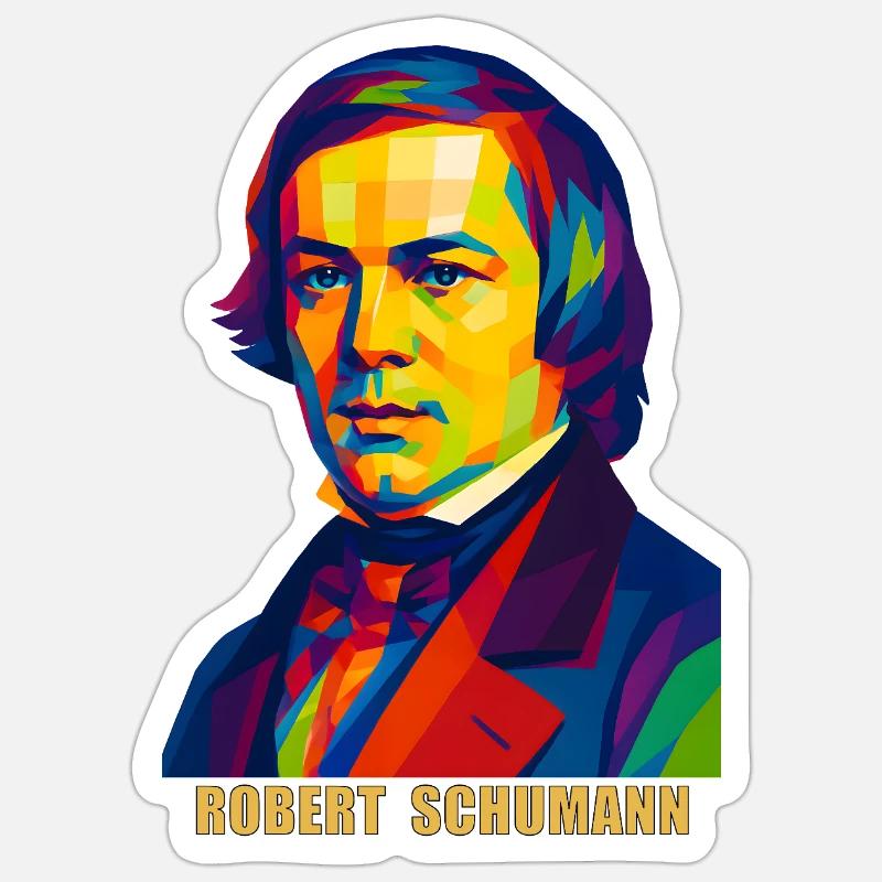WPAP Polygon Portrait Robert Schumann Composer - Sticker size S (10 x 10 cm) - white matte