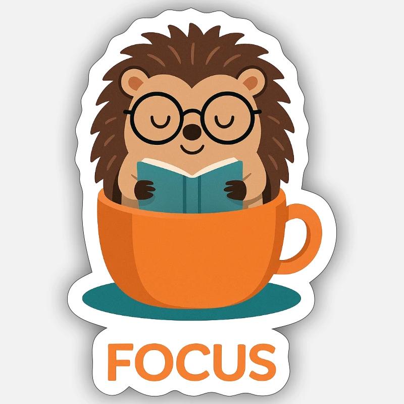 Original studious cute hedgehog - Sticker size S (10 x 10 cm) - white matte