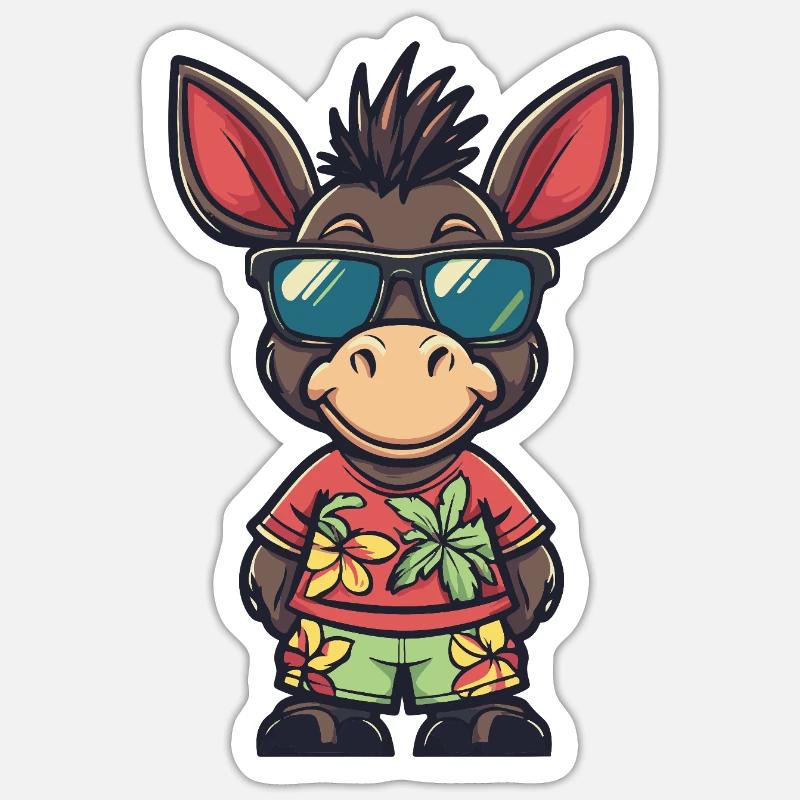Esel Comic Urlaub - Sticker Größe S (10 x 10 cm) - Mattweiß