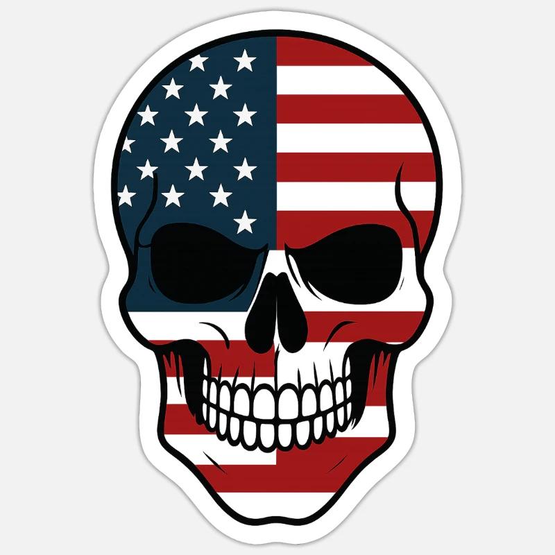 Crâne et drapeau américain - Sticker taille S (10 x 10 cm) - blanc mat