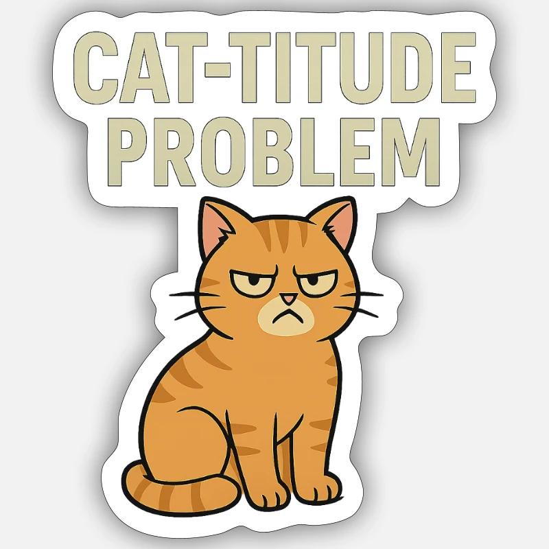 Catitude Problem Mürrische Katze Meme - Sticker Größe S (10 x 10 cm) - Mattweiß