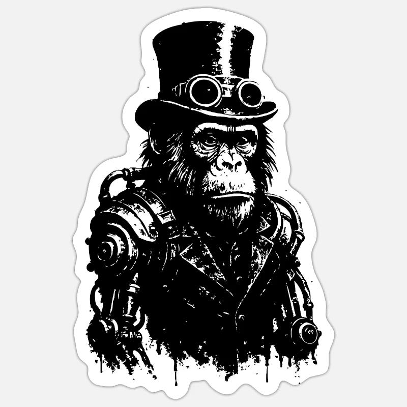 Singe robot - Sticker taille S (10 x 10 cm) - blanc mat