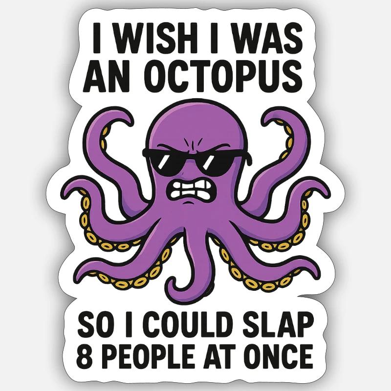 Humorous Octopus Text Print - Sticker size S (10 x 10 cm) - white matte