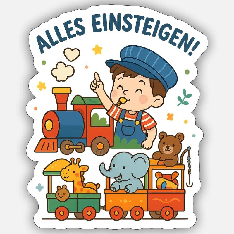 Eisenbahn Kinder Alles Einsteigen - Sticker Größe S (10 x 10 cm) - Mattweiß