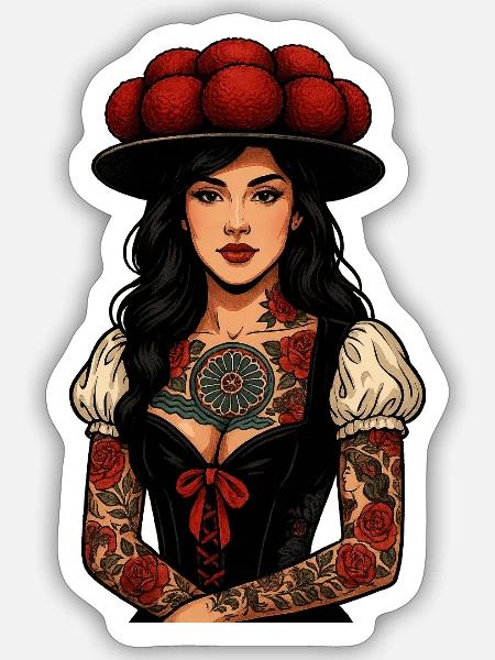 Bollenhut Tattoo Frau Schwarzwald Freiburg Heimat - Sticker Größe S (10 x 10 cm) - Mattweiß