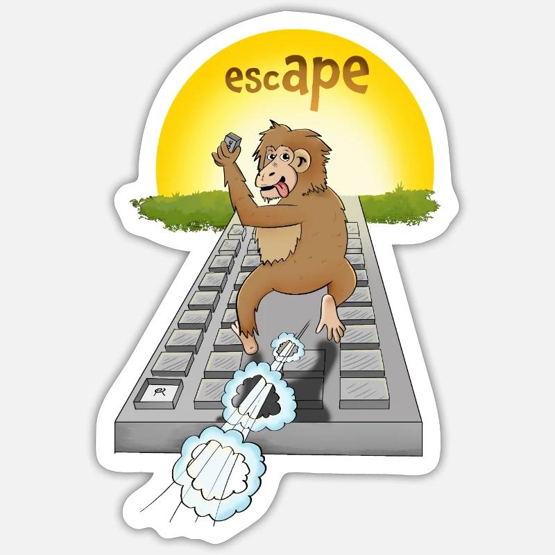 Design de singe humoristique avec clavier - Sticker taille S (10 x 10 cm) - blanc mat