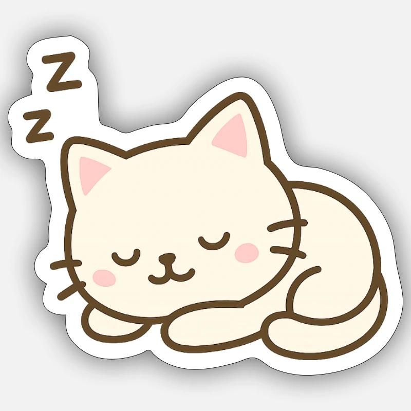 Schläfrige Katze - Sticker Größe S (10 x 10 cm) - Mattweiß