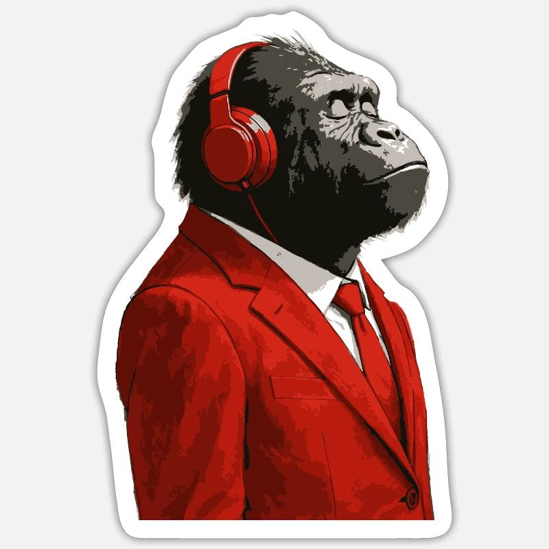 Gorilla im Anzug mit Kopfhörern - Sticker Größe S (10 x 10 cm) - Mattweiß