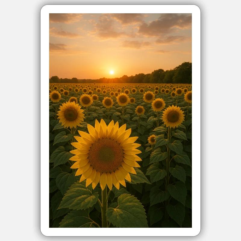 Sunflower fields at sunset - Sticker size S (10 x 10 cm) - white matte