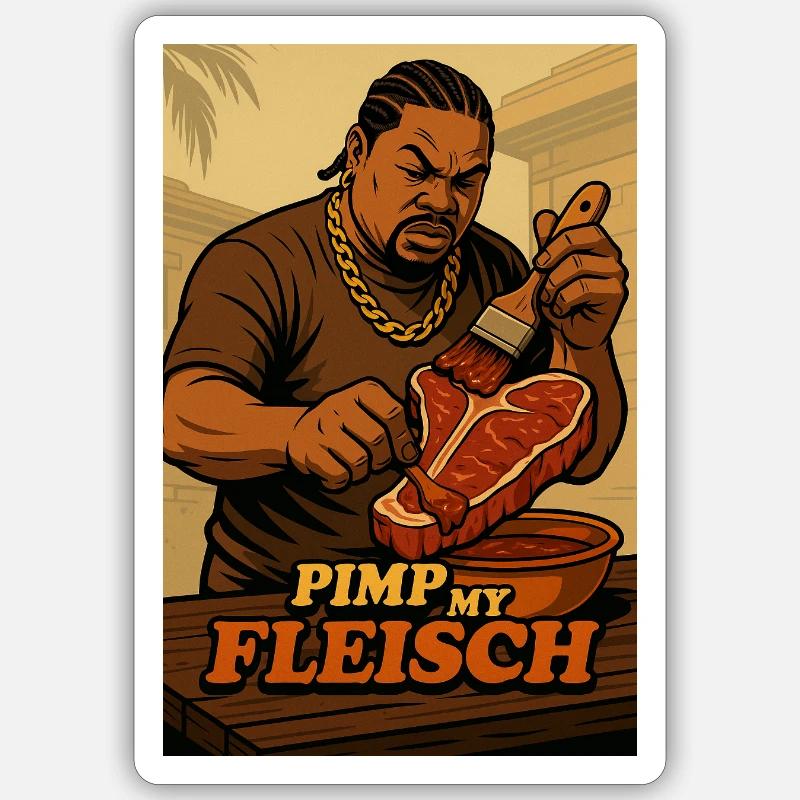 Pimp my Fleisch - Sticker Größe S (10 x 10 cm) - Mattweiß