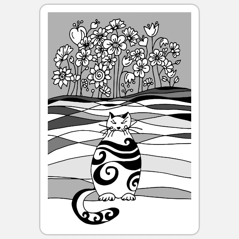 chat - Sticker taille S (10 x 10 cm) - blanc mat