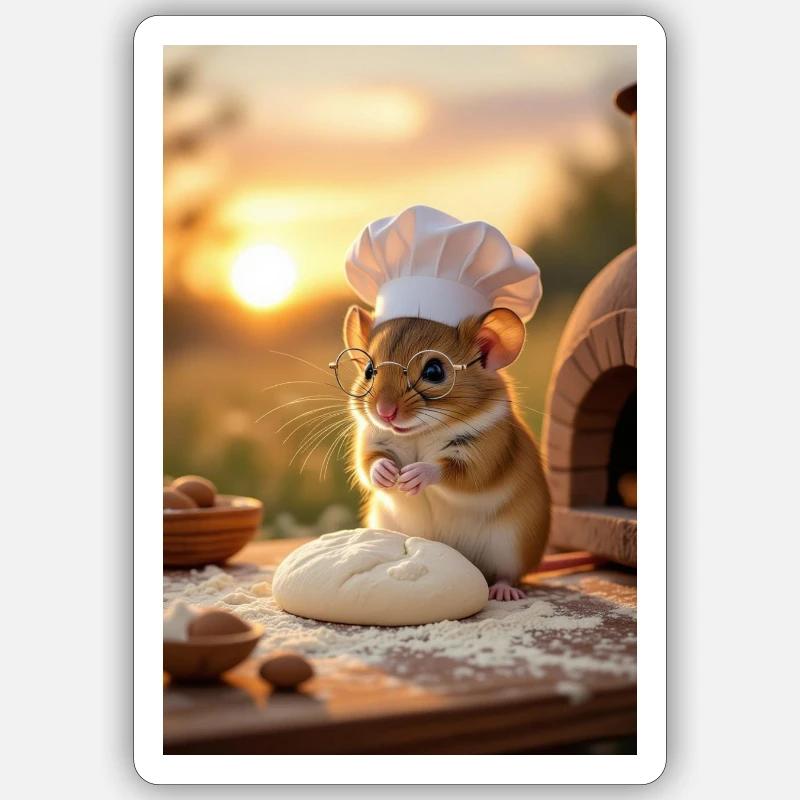 Souris Chef Créatif pour Cuisine - Sticker taille S (10 x 10 cm) - blanc mat
